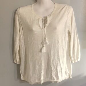 LOFT‎ Long sleeve cream color 100% cotton top Sz medium lightweight short sleeve